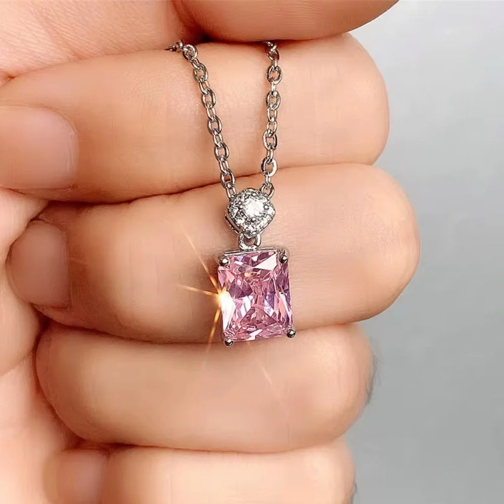 Pink Sapphire Silver CZ Pendant Necklace